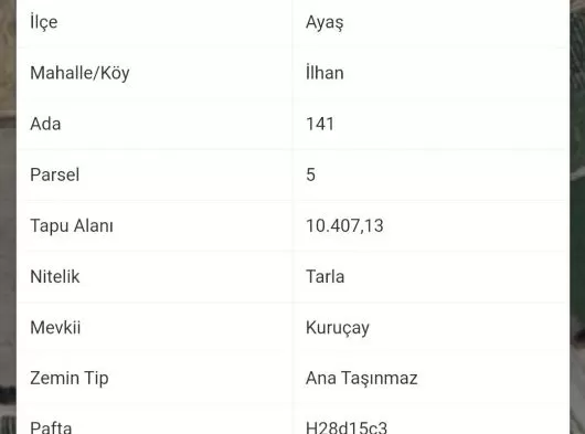 Ayaş İlhan Mahallesi'nde bulunan ANAYOLA SIFIR DURUMDAKİ YATIRIMLIK ARSAMIZ SATILIKTIR