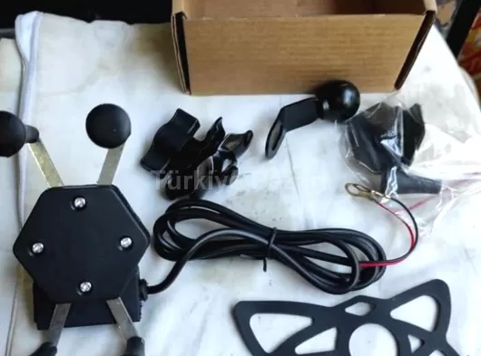 USB şarj girişli motorsiklet telefon tutacağı