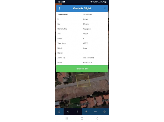 MERAM YAYLAPINAR DA 425 m2 SATILIK İKİ KATA İMARLI TEK TAPU ARSA
