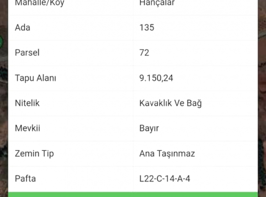 Çal hançalar köyünde satılık tarla