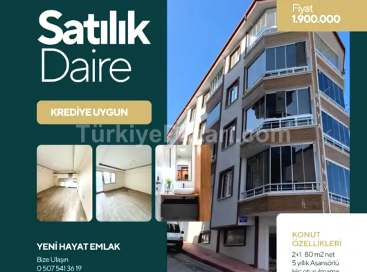 SAMSUN İLYASKÖY CAMİİ ÜSTÜNDE HİÇ OTURULMAMIŞ 5 YILLIK ASANSÖRLÜ 2+1 DAİRE