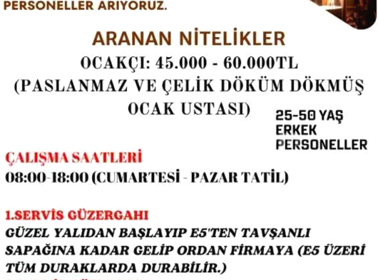 Metalürji Malzeme mühendisi aranmaktadir