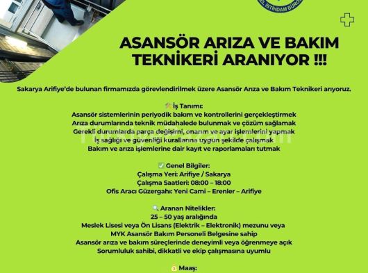 Asansör Arıza ve Bakım Teknikeri Aranıyor