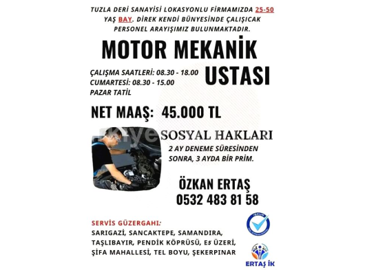 Motor Mekanik Ustası Aranıyor