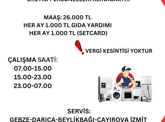 Klima ve Beyaz Eşya Parçaları Üreten Firmamıza Bay Bayan Personel