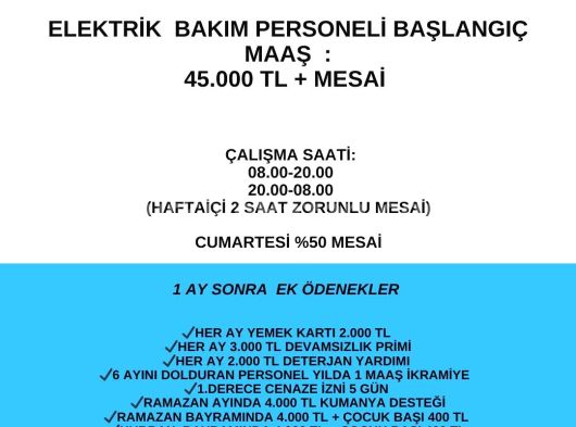 Elektrik Bakım Personeli Aranıyor