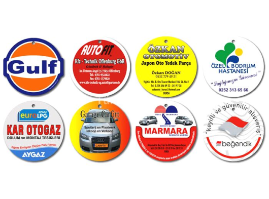 OTO KOKUSU FİRMA REKLAM BASKILI ARAÇ İÇİ ASKI İPLİ