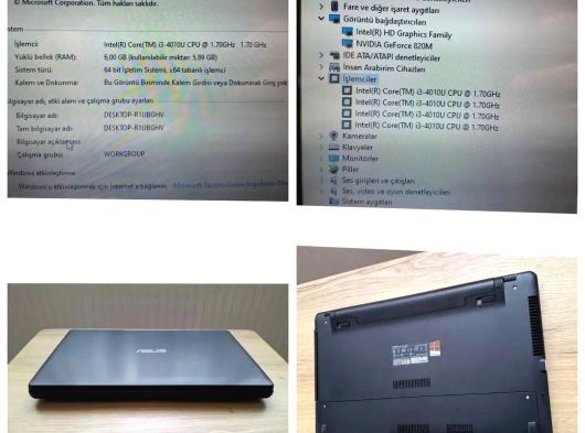 ASUS İ3 5.NESİL 8GB RAM 1GB HARİCİ 4GB DAHİLİ TOP.5GB E.KARTI 240GB SSD HD 4 SAAT ŞARJ TEMİZ SORUNSZ
