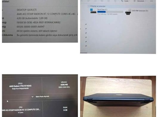 HP AMD A12 9820P (9.NESİL) 8GB RAM 4GB VRAM 128 GB SSD HD 4 SAAT ŞARJ GTA5 PUBGY OTOKET AUTOCAD