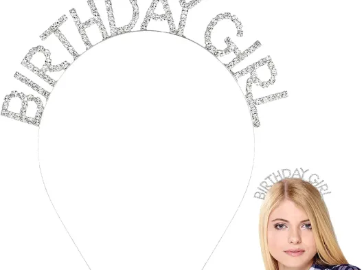 Gümüş Kristal Taşlı Birthday Girl Doğum Günü Tacı İthal Ürün A Kalite 17x16 cm
