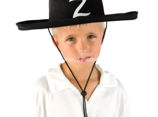 Z Logolu Çocuk Kovboy Bağcıklı Zorro Şapkası