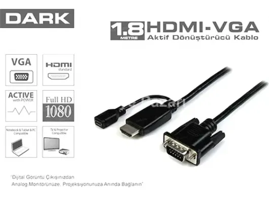 Dark DK-HD-AHDMIXVGAL180 HDMI TO VGA Aktif Dönüştürücü Kablo