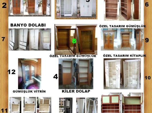 Bilgisayar masası-kitaplık-gardırop-banyo dolabı-vitrin gümüşlük vs