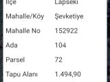ÇANAKKALE LAPSEKİ ŞEVKETİYE KÖYE YAKIN MÜSTAKİL TAPULU MUAZZAM TARLA 1494 M2