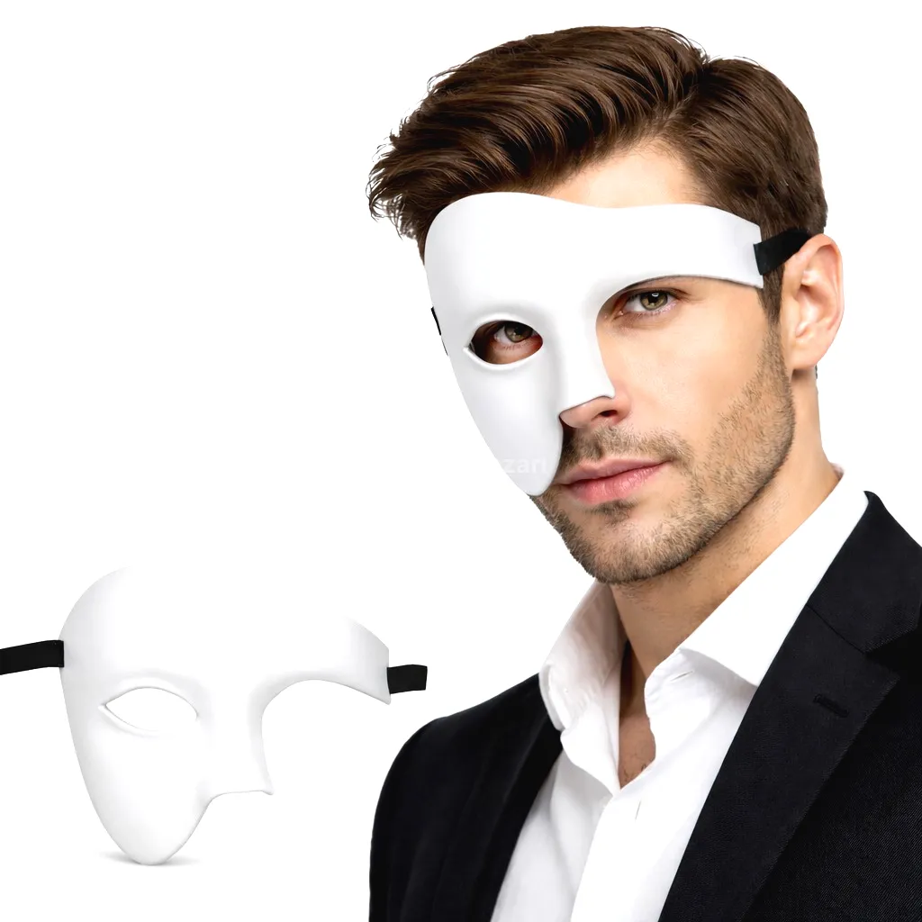 Beyaz Yarım Erkek Maske – Phantom Parti & B Maskesi