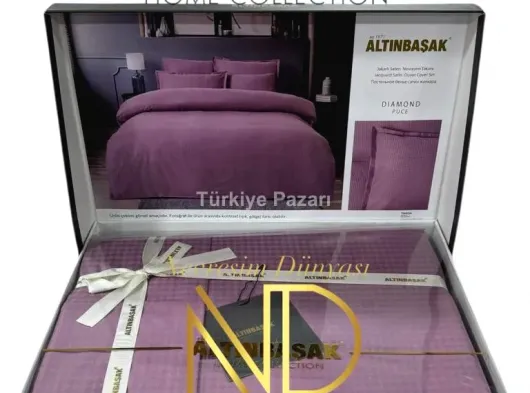 Jakarlı Saten Çift Kişilik Nev Takımı Dıamond Puce