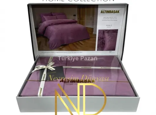 Jakarlı Saten Çift Kişilik Nevresim Takımı Perle Puce