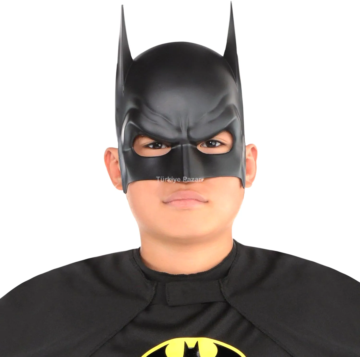 Siyah Renk Çuk Boy Arkadan Lastikli Batman Maskesi A Kalite  20x14 cm