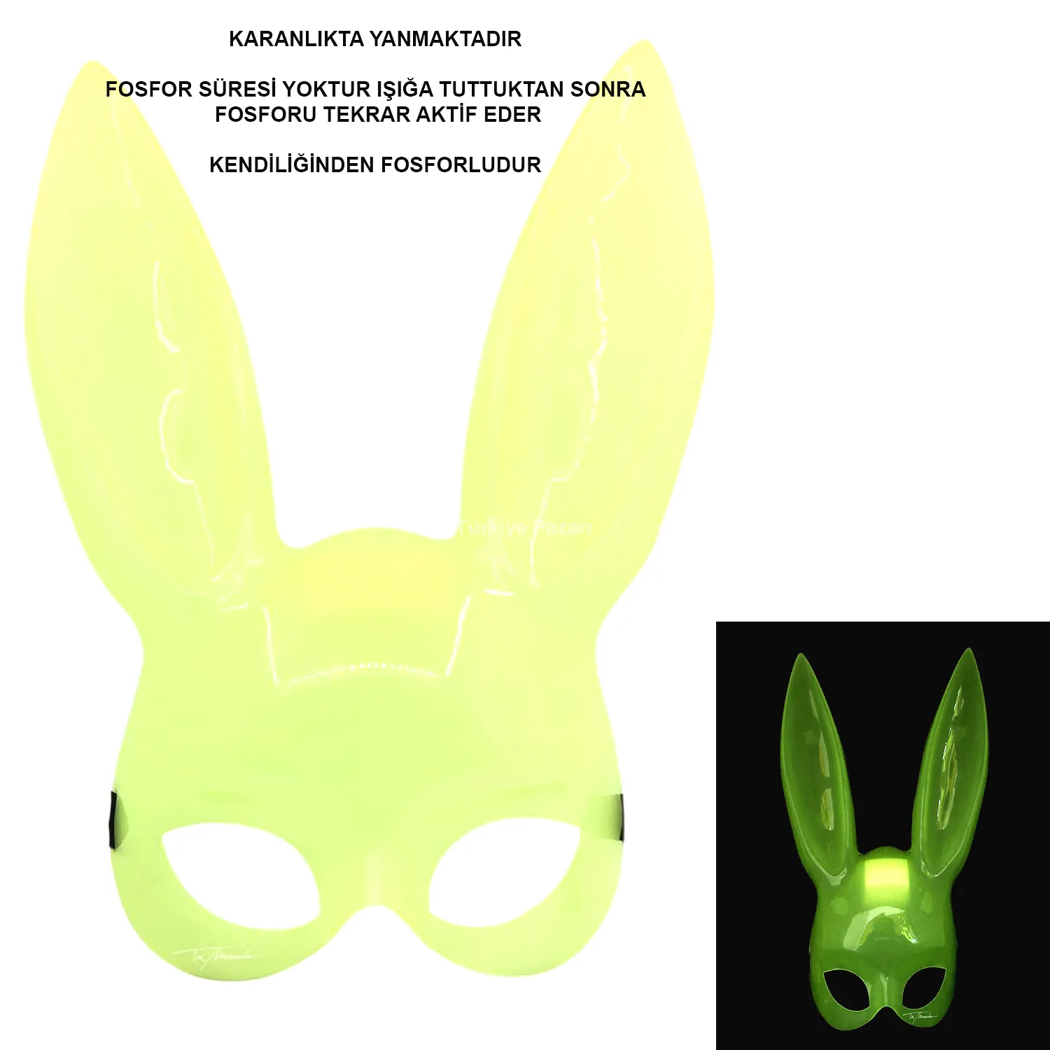 Karanlıkta Parlayan Fosforlu Tavşan Maskesi – Glow Bunny Masquerade Maske (32x22 cm)