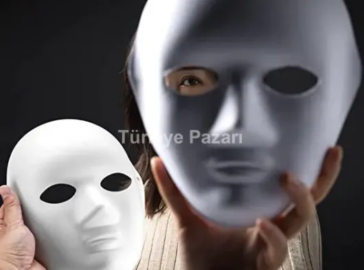 Beyaz Renk Boyanabilir Anonim Tam Yüz Cosplay Maske 24x18 cm