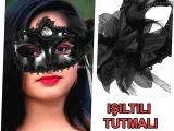 Siyah Işıltılı Tutmalı Fotoğraf Çekimi Maskesi 18x29 cm