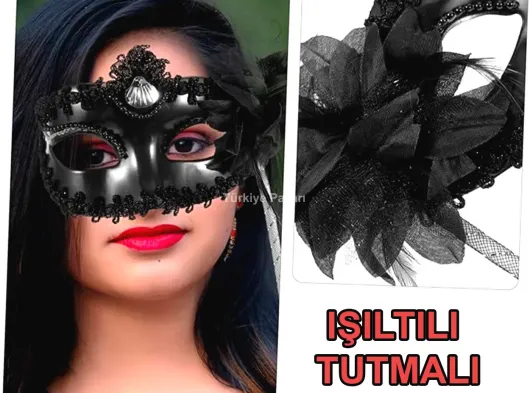 Siyah Işıltılı Tutmalı Fotoğraf Çekimi Maskesi 18x29 cm