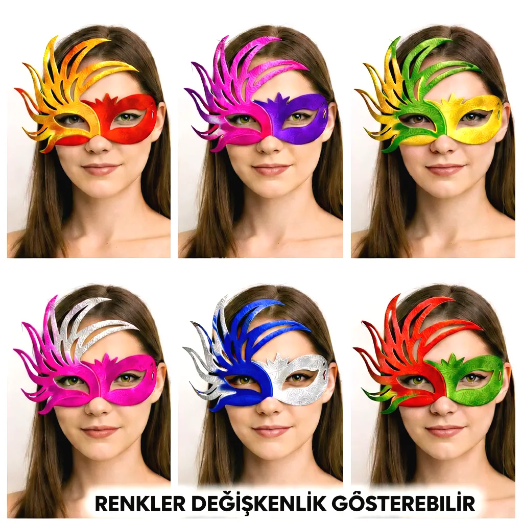 6’lı Çift Renkli Venedik Karton Parti Maskesi Seti