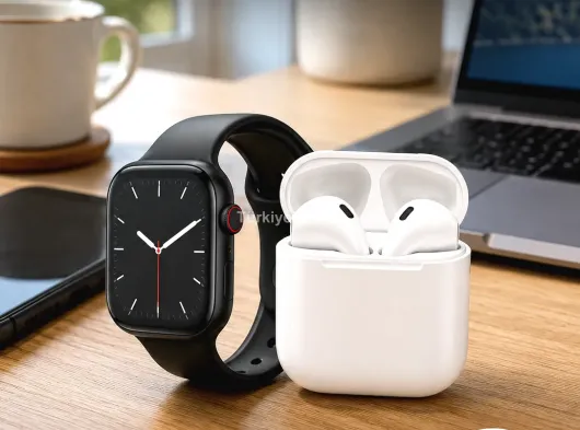 Akıllı Saat Gümüş Kasa Bluetooth Kulaklık Hediyeli Çok Fonksiyonlu İkili Set