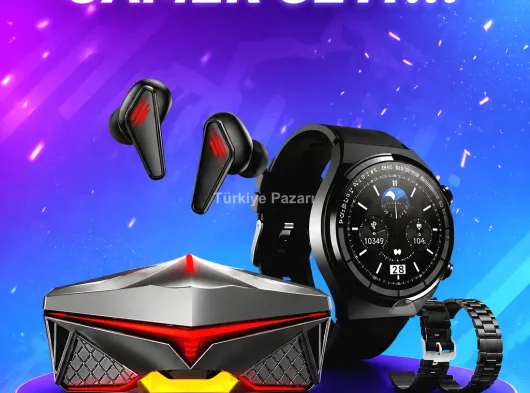 Akıllı Saat ve Bluetooth Kulaklık Seti AMOLED Ekran Uzun Batarya ve Kablosuz Kullanım