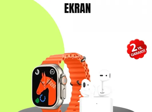 Akıllı Saat ve Bluetooth Kulaklık Seti AMOLED Ekran Uzun Batarya ve Kablosuz Kullanım