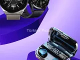 İkili Set Akıllı Saat Ve Bluetooth Kulaklık Kablosuz Uzun Pil Ömrü Spor Modları