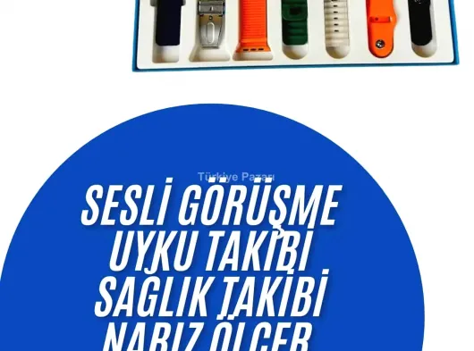 Akıllı Saat 7 Kordon Hediyeli Takvim Alarm Nabız Ölçer Bildirim Görme Sesli Görüşme