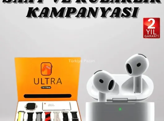 7 Kordonlu Akıllı Saat Ve 3.Nesil Kulaklık Dokunmatik Ekran Sesli Görüşme Yapabilen