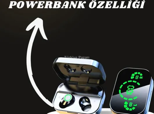 7 Kordonlu Akıllı Saat Ve Aynalı Bluetooth Kulaklık Powerbank Dijital Göstergeli