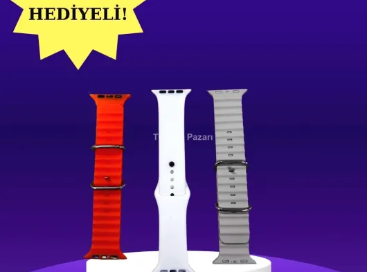 Akıllı Saat Arama Görüşme Bildirim Görme Uyku ve Sağlık Takibi Nabız Ölçer 3 Kordon Hediyeli