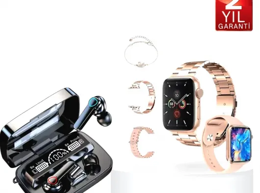 3.Nesil TWS Bluetooth Kulaklık ve Dokunmatik Ekran Akıllı Saat Sesli Görüşme