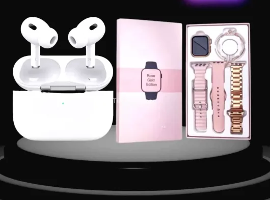 3 Kordonlu Pembe Amoled Ekran Akıllı Saat ve Yeni Nesil Pro Kablosuz Bluetooth Kulaklık ANC/ENC
