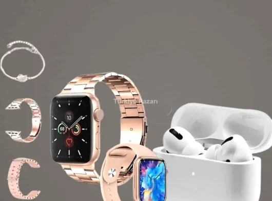 3 Kordonlu Pembe Amoled Ekran Akıllı Saat ve Yeni Nesil Pro Kablosuz Bluetooth Kulaklık ANC/ENC