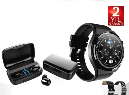 Kablosuz Bluetooth Kulaklık ve Kordon Hediyeli Akıllı Saat Nabız Ölçer Uzun Pil Ömrü