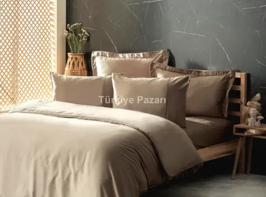 Silky İpek Çift Kişilik Nevresim Takımı Bej