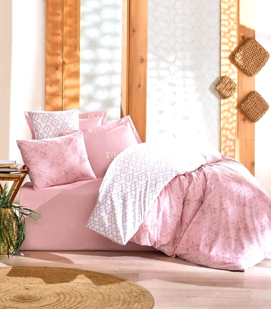 Çift Kişilik Nevresim Takımı Minimal  Pembe