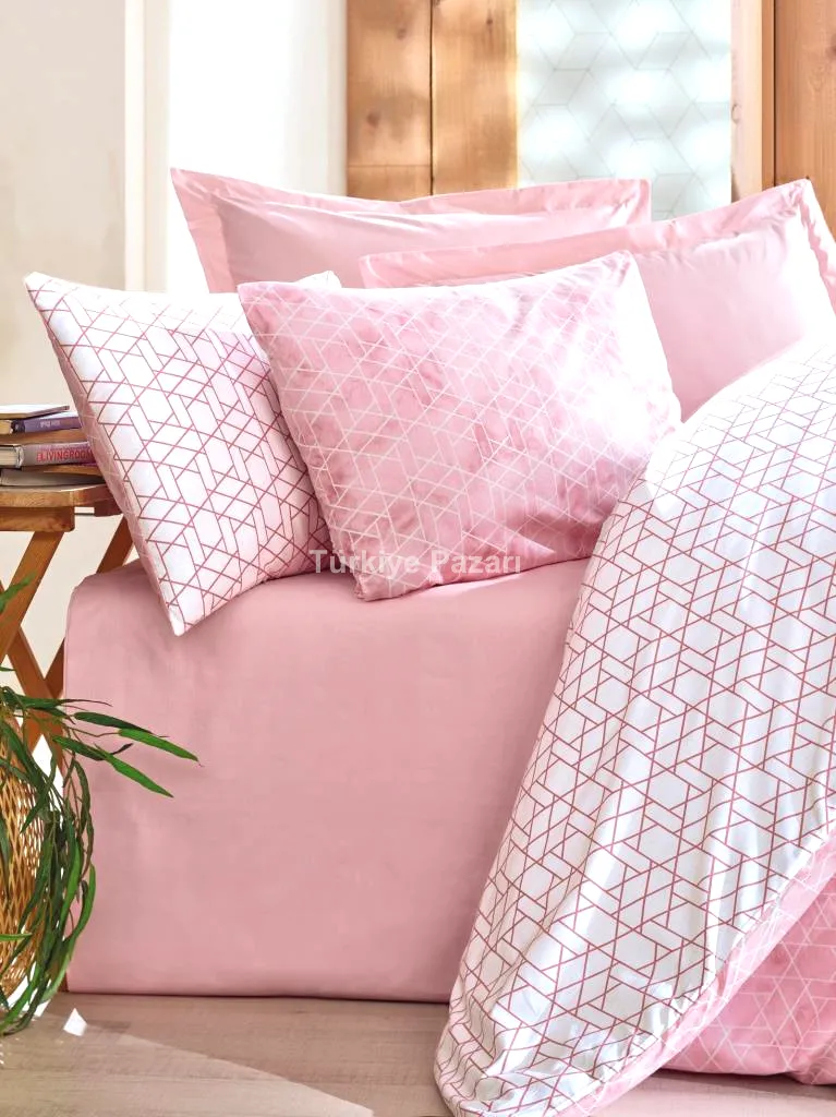 Çift Kişilik Nevresim Takımı Minimal  Pembe