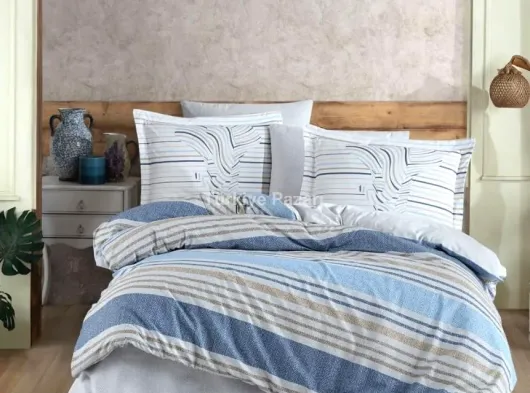 Plaid Çift Kişilik Nevresim Takımı Vizon