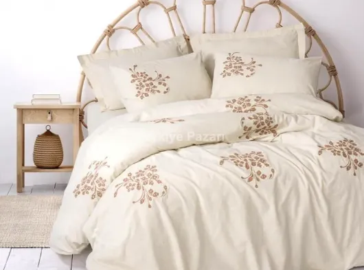 Cotton Keten Çift Kişilik Nevresim Takımı Kaneli