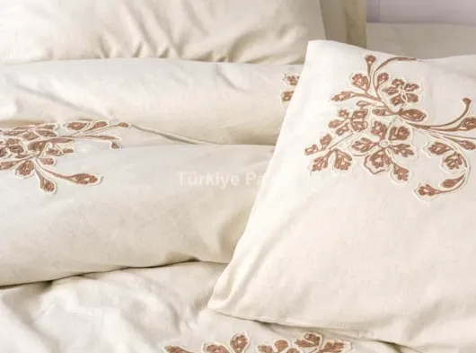 Cotton Keten Çift Kişilik Nevresim Takımı Kaneli