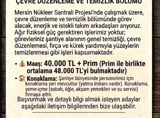Mersin Nükleer Santrali Projesi İş İlanı
