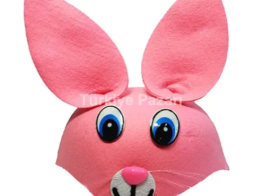 Pembe Renk Kulaklı Tavşan Şapkası Hayvan Şapkası