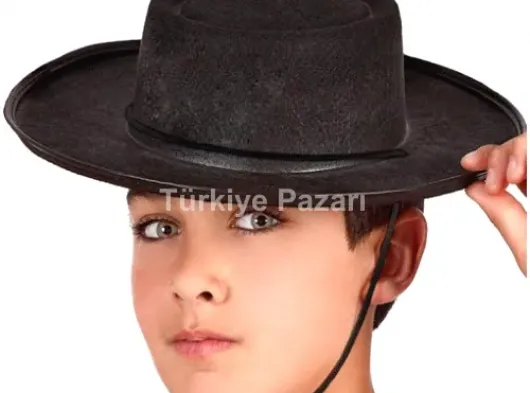 Siyah Renk Keçe Flamenko Şapkası Çuk Boy
