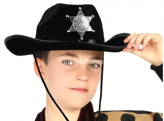 Çocuk Kovboy Şapkası Sheriff Şapkası Siyah Renk