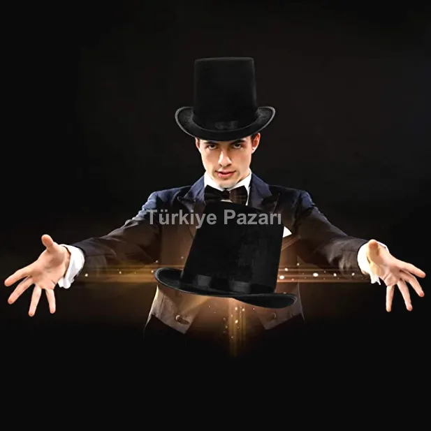 Yetişkinler İçin Siyah Renk Ringmaster Sihirbaz Şapkası Silindir Şapka